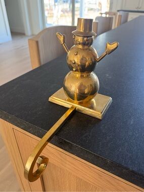 Vintage Solid Brass HEAVY 3D Stocking Holder Snowman